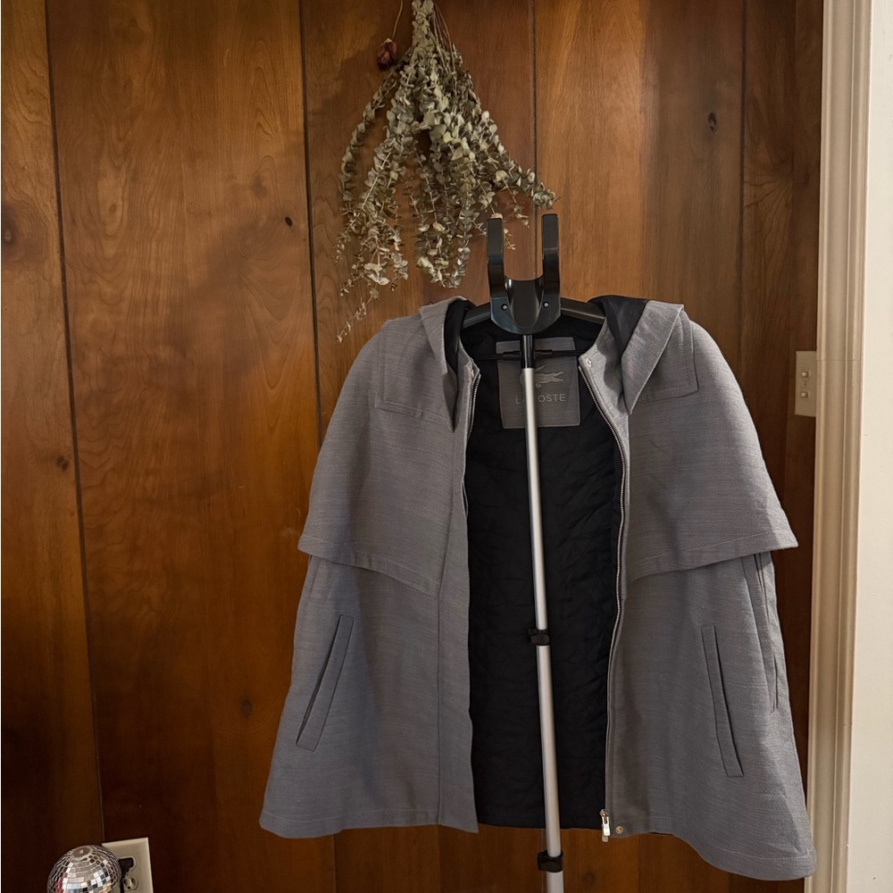 Lacoste Light Gray Hooded Cape Coat